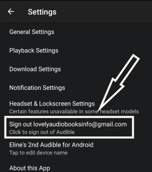 Audible android app - change marketplace: log out