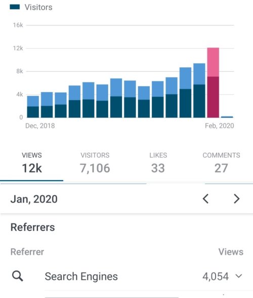 Lovely Audiobooks statistics January: 12k total monthly views, 4k Search Engine traffic