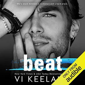 Beat audiobook cover shows a white man with stubble and dark hair, covering one half of his face with his hands