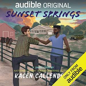 Cover of Sunset Springs by Kacen Callender showing a Black and a white guy hanging out by a fence on a horse farm.