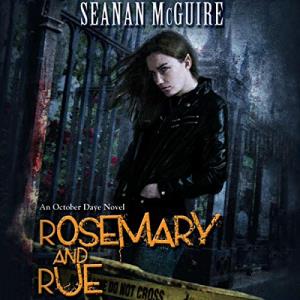 One of the best Urban Fantasy books! Rosemary and Rue audiobook cover showing a white woman with black hair in a black leather jacket behind police tape
