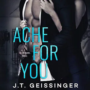 Ache For You, audiobook photo cover showing a man with an open shirt, a woman's arms around him