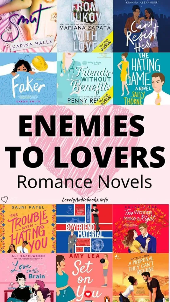 Enemies to Lovers Romance Novels (Book covers shown are Smut, From Lukov with Love, Can't Resist Her, Faker, Friends without Benefits, The Hating Game, The Trouble with Hating You, Boyfriend Material, Two Wrongs make a Right, Love on the Brain, Set on You, A Proposal They can't Refuse) 