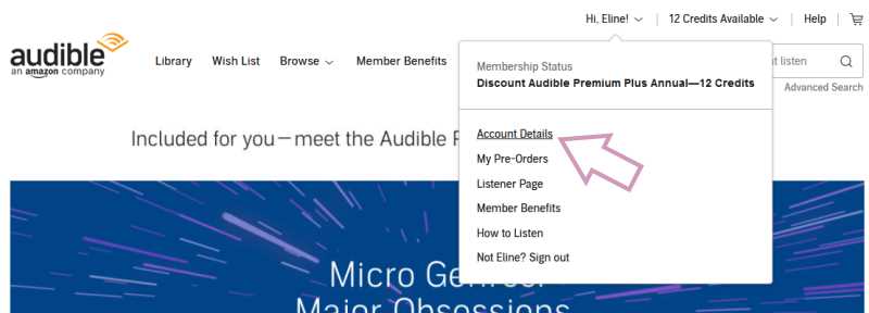 Returning an Audible book: Audible Account Details