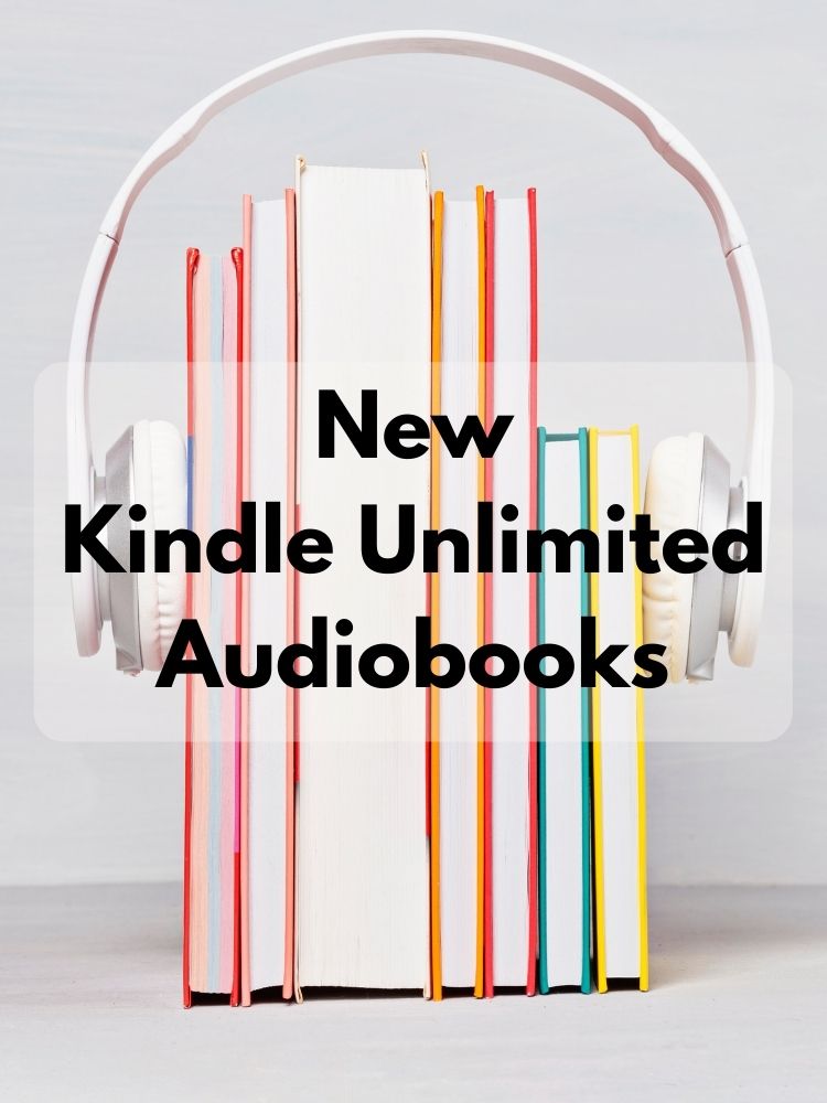 New Kindle Unlimited Audiobooks - Stack of colorful books with white headphones