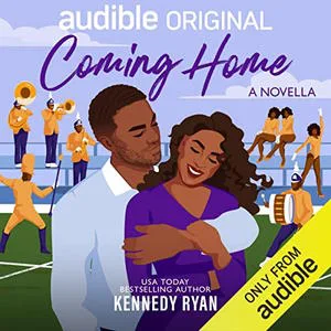 Coming Home audiobook cover shows a Black man and woman embracing on a football field