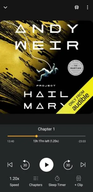 Screenshot of the Audible app audiobook player