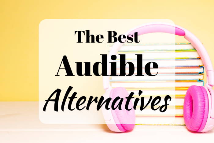 The Best Audible Alternatives (stack of books with pink headphones)