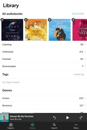 Screenshot of the LibroFM app audiobook library