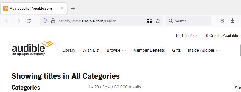 To search the Audible Plus catalog, go to Audible.com/search in your browser.