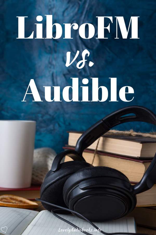 LibroFM vs Audible (background image showing a cozy setting of black headphones, a stack of books, and a cup on a table in front of a dark blue wall)