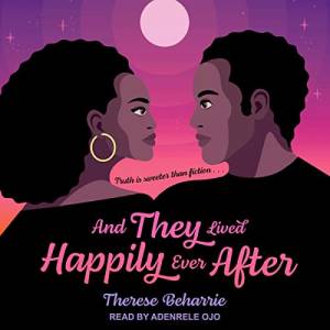 And They Lived Happily Ever After audiobook cover showing a Black woman and a Black man in front of a purple sky looking at each other