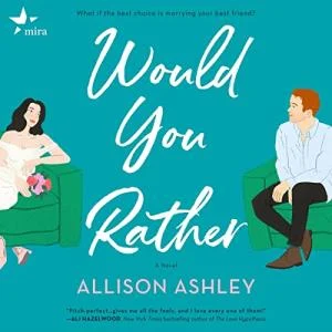 Would You Rather audiobook cover shows a white woman and a white man sitting some distance apart, she is wearing a wedding dress