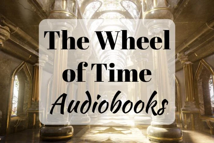 The Wheel of Time Audiobook (background image showing a Fantasy world palace with golden pillars and a glass roof)