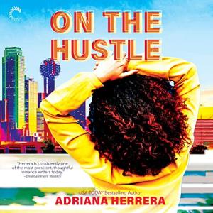 On the Hustle audiobook cover shows a photo of the back of a woman with big curly brown hair, standing in front of a cityscape
