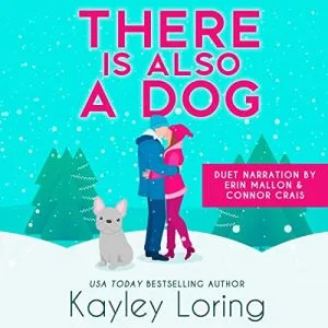 There is also a Dog audiobook cover showing a winter landscape with a couple kissing, a french bulldog sitting next to them