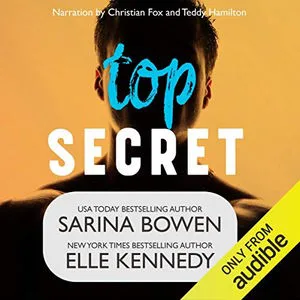 The audiobook cover of Top Secret shows the shadowy outline of a young man