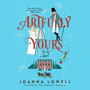 The Artfully Yours audiobook cover shows a white woman in a white dress behind an easel and a white man in a tophat with a cane