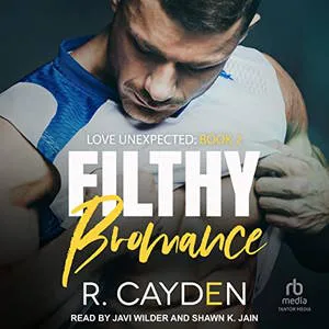 Filthy Bromance audiobook cover is a photo of a white man in a training shirt