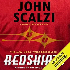 Redshirts audiobook cover shows the title on red fabric