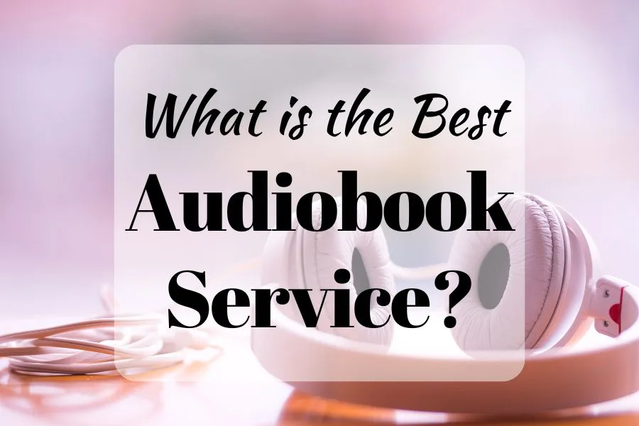 What is the best audiobook service? (background image showing a pink-tinged photo of light headphones lying on a surface)
