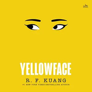 A bright yellow cover with eyebrows and slanted black and white eyes looking to the side (One of the best audiobooks 2023 fiction)