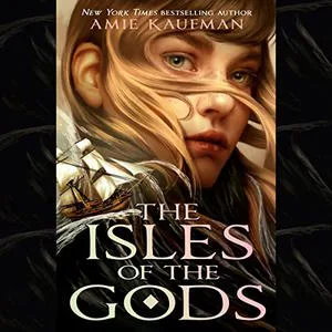 Isle of the Gods audiobook cover shows a detailed drawing of a white girl with blonde hair flying over her face