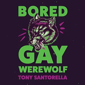 Bored Gay Werewolf has a black cover with a painted wolf head in green and purple colors in the middle