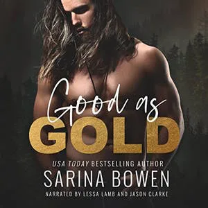 Good as Gold audiobook cover shows a photo of a shirtless tan white man with long dark hair