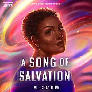 A Song of Salvation audiobook cover shows a young Black woman with short hair looking over her shoulder at the viewer, behind her are colorful swirls