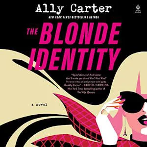 The Blonde Identity audiobook cover shows a stylish drawing of a white blonde woman wearing black sunglasses