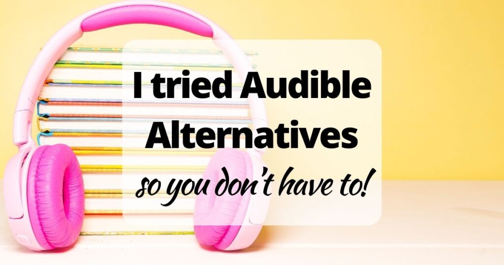 The Best Audible Alternatives (stack of books with pink headphones)