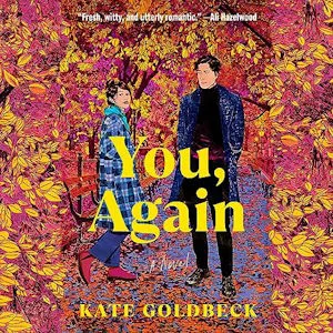 You, Again audiobook cover shows a white man and white woman in a park surrounded by red and yelllow leaves