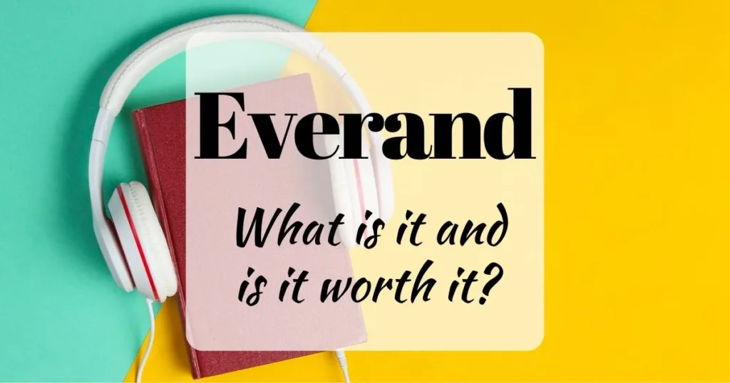 What is Everand and is it worth it? (background image showing an audiobook concept with white headphones on a brown hardcover book)