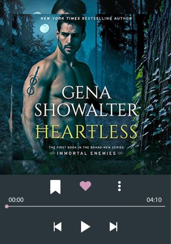 A graphic of an audiobook player showing Heartless by Gena Showalter